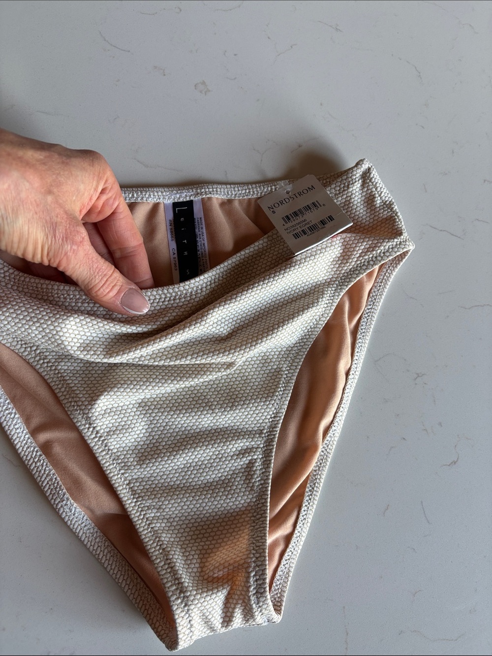 Nordstrom Leith Ivory Textured High-Rise Bikini Bottoms Women’s Medium